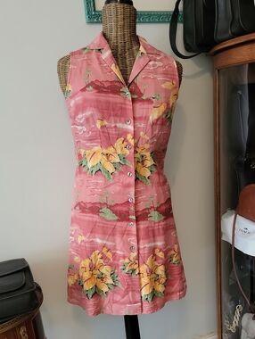 Vintage Silk Tommy Bahama Sleeveless Tropical Dress sz6  BinR